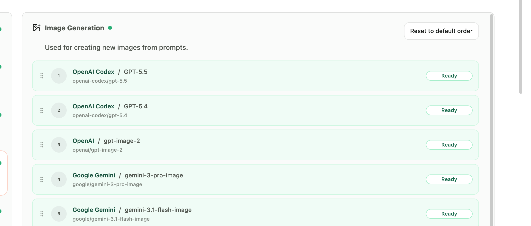 Image Generation capability with ready models in a configurable order